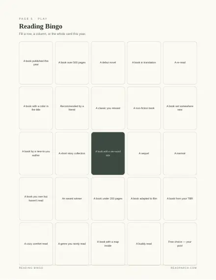 Reading Bingo page from the 2026 Reading Journal Kit