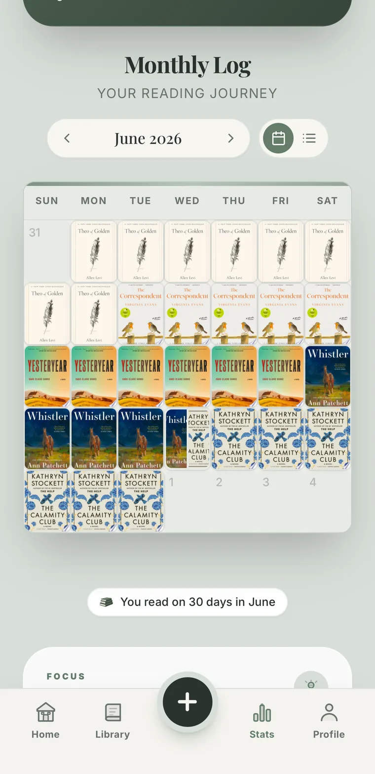 Parch reading calendar showing which days you read each month