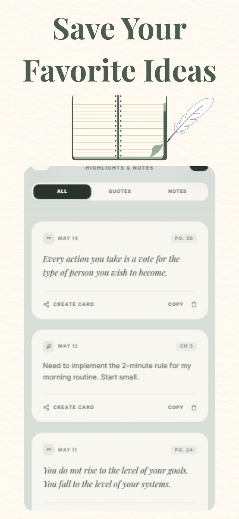 Parch highlights and notes screen showing saved book quotes